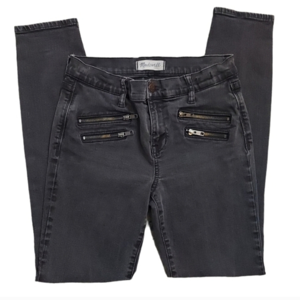 Madewell Skinny Black Acid Rinse Double Zipper Jeans